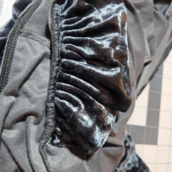 Gorgeous Free People Crushed Velvet Puff Sleeve V-Neck Bodysuit Charcoal Gray S - Picture 8 of 16